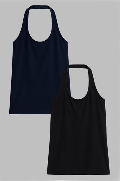 2 Adet Pamuk Karışımlı Halter Yaka Atlet Tişört