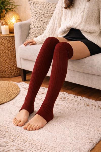 Parmaksız Tabanlı Kalın Fitilli Diz Üstü Pamuk İçerikli Tozluk