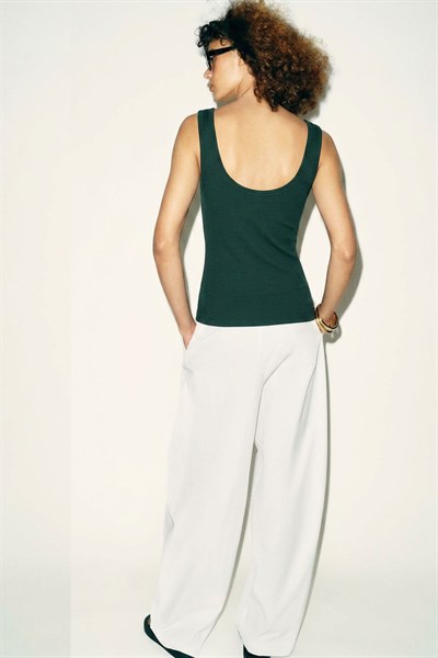 Fitilli Fitted Ön ve Arka U Yaka Askılı Tişört