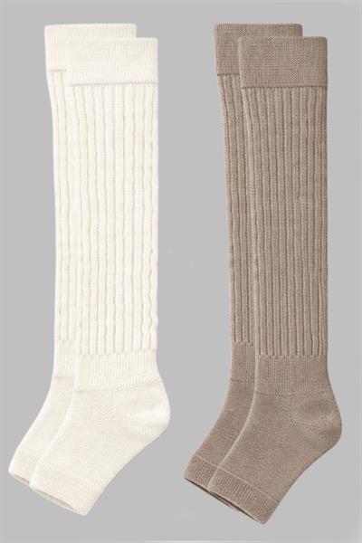 2 Çift Parmaksız Tabanlı Kalın Fitilli Diz Üstü Pamuk İçerikli Tozluk