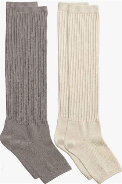 2 Çift Parmaksız Tabanlı İnce Fitilli Diz Üstü Pamuk Karışımlı Tozluk