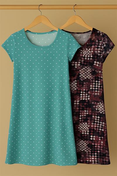 2 Adet Dökümlü Rahat Kalıp Günlük Penye Kumaş Elbise