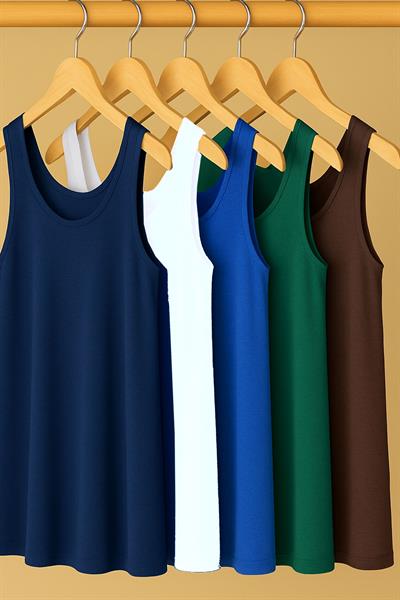 5 Adet A Kesim Rahat Kalıp Basic Kalın Askılı Atlet Tişört