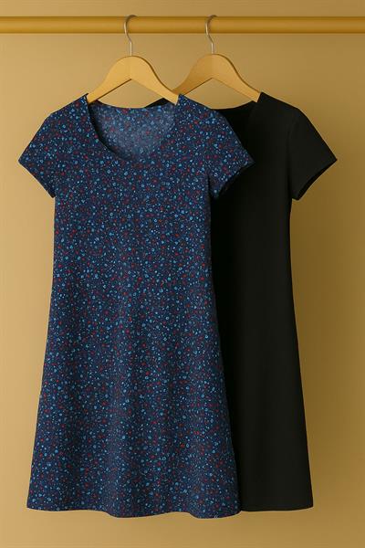 2 Adet Dökümlü Rahat Kalıp Günlük Penye Kumaş Elbise