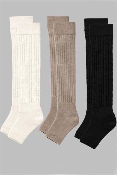 3 Çift Parmaksız Tabanlı Kalın Fitilli Diz Üstü Pamuk İçerikli Tozluk