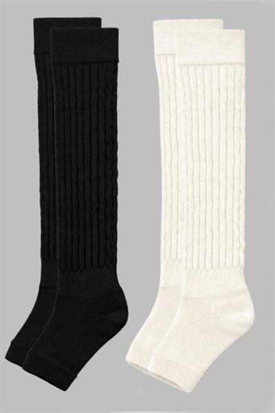 2 Çift Parmaksız Tabanlı Kalın Fitilli Diz Üstü Pamuk İçerikli Tozluk