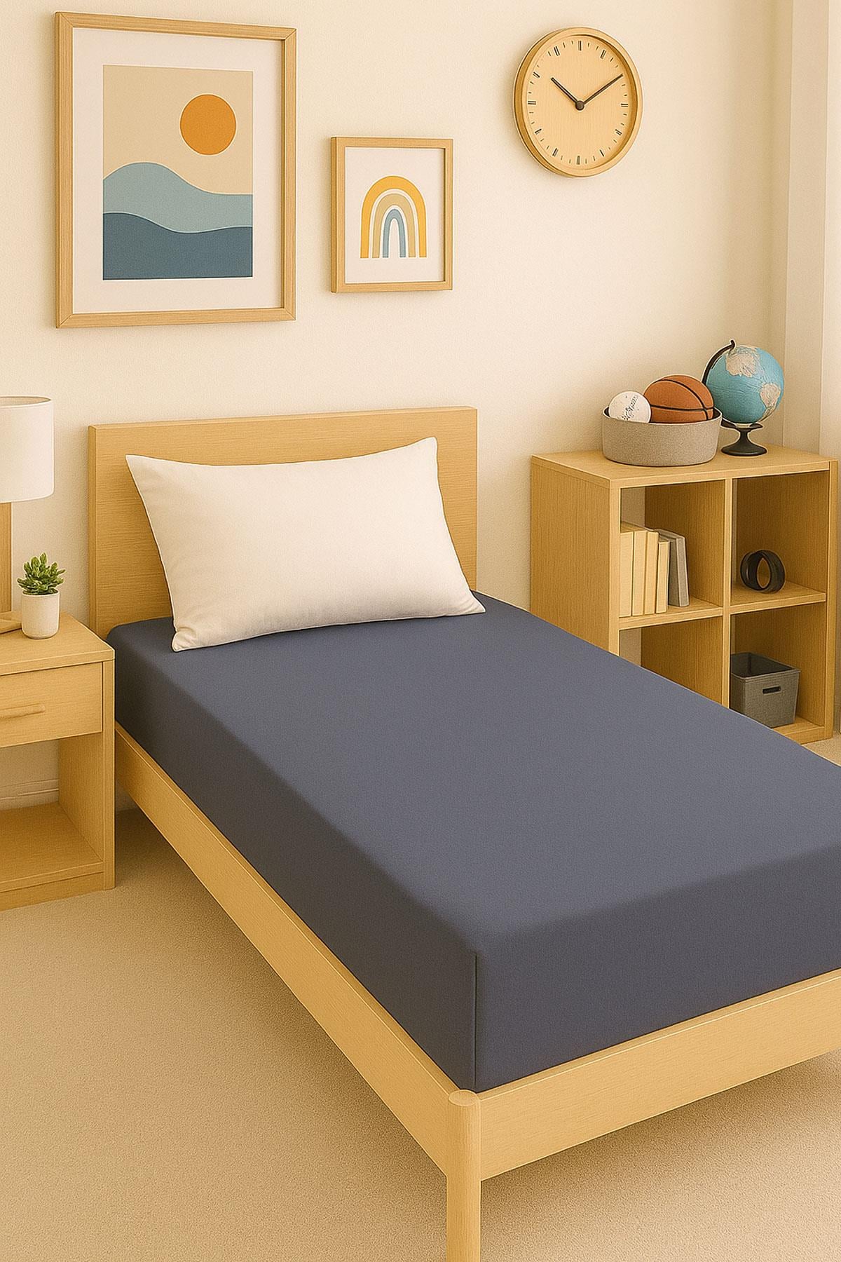 140 x 200 Cm Düz Pamuklu Tek Kişilik Lastikli Fitted Penye Çarşaf
