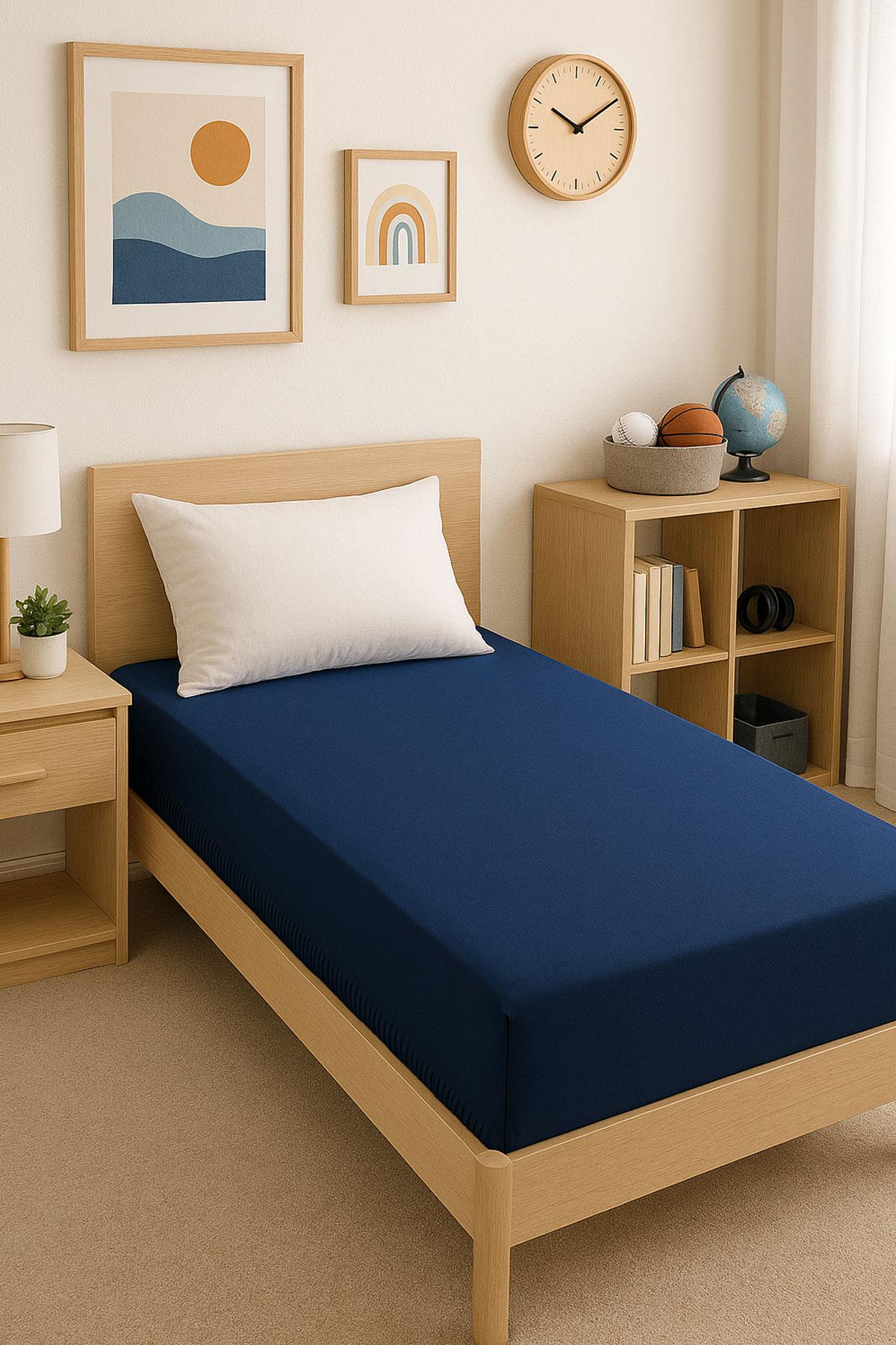 120 x 200 x 30 cm Düz Pamuklu Tek Kişilik Lastikli Fitted Penye Çarşaf