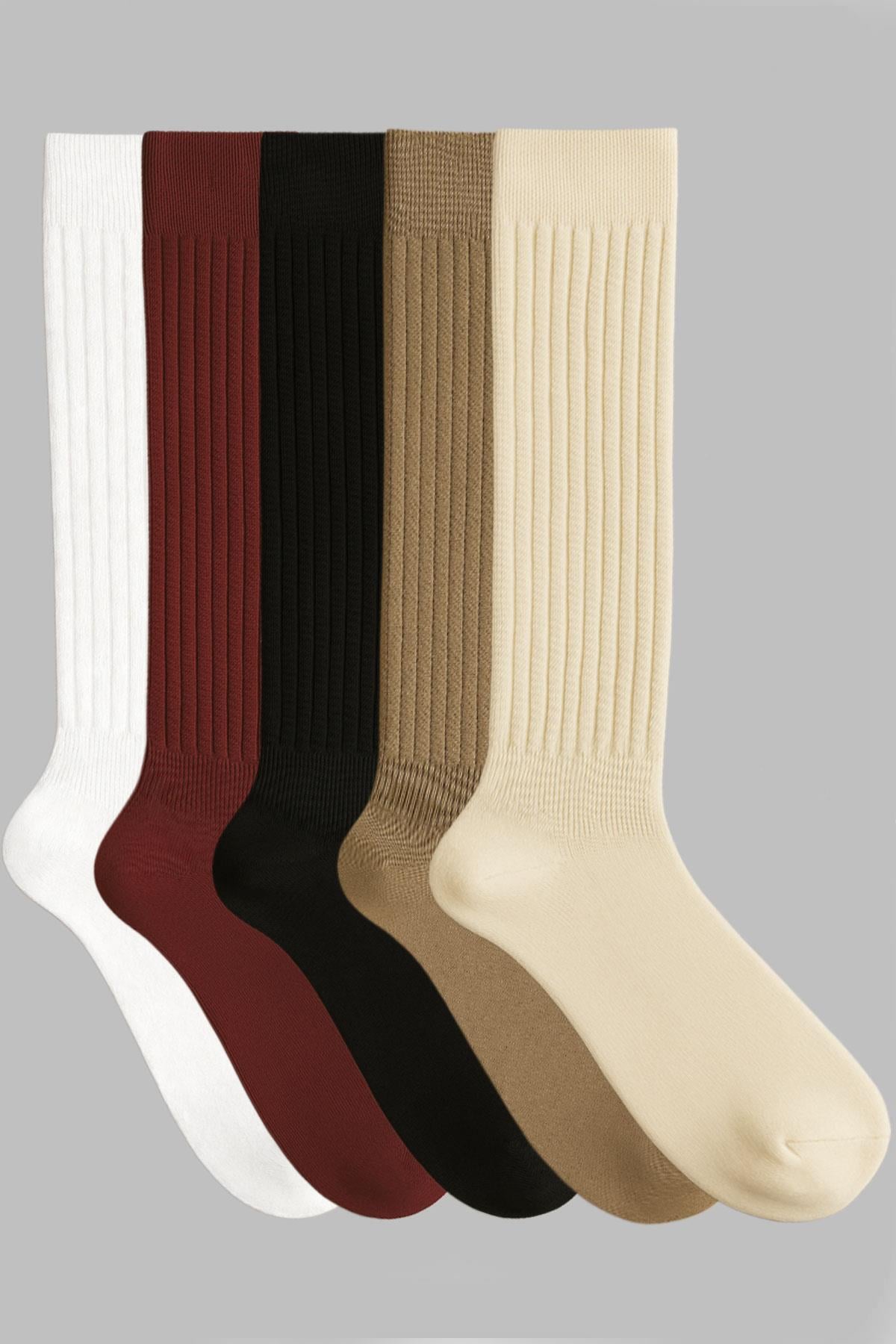 5 Çift Basic Lastikli Kalın Pamuk Karışımlı Diz Üstü Çorap