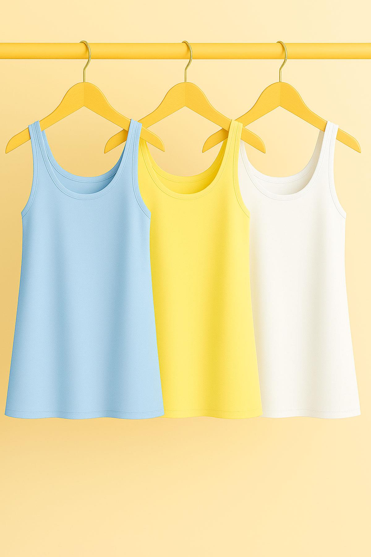 3 Adet A Kesim Rahat Kalıp Basic Kalın Askılı Atlet Tişört