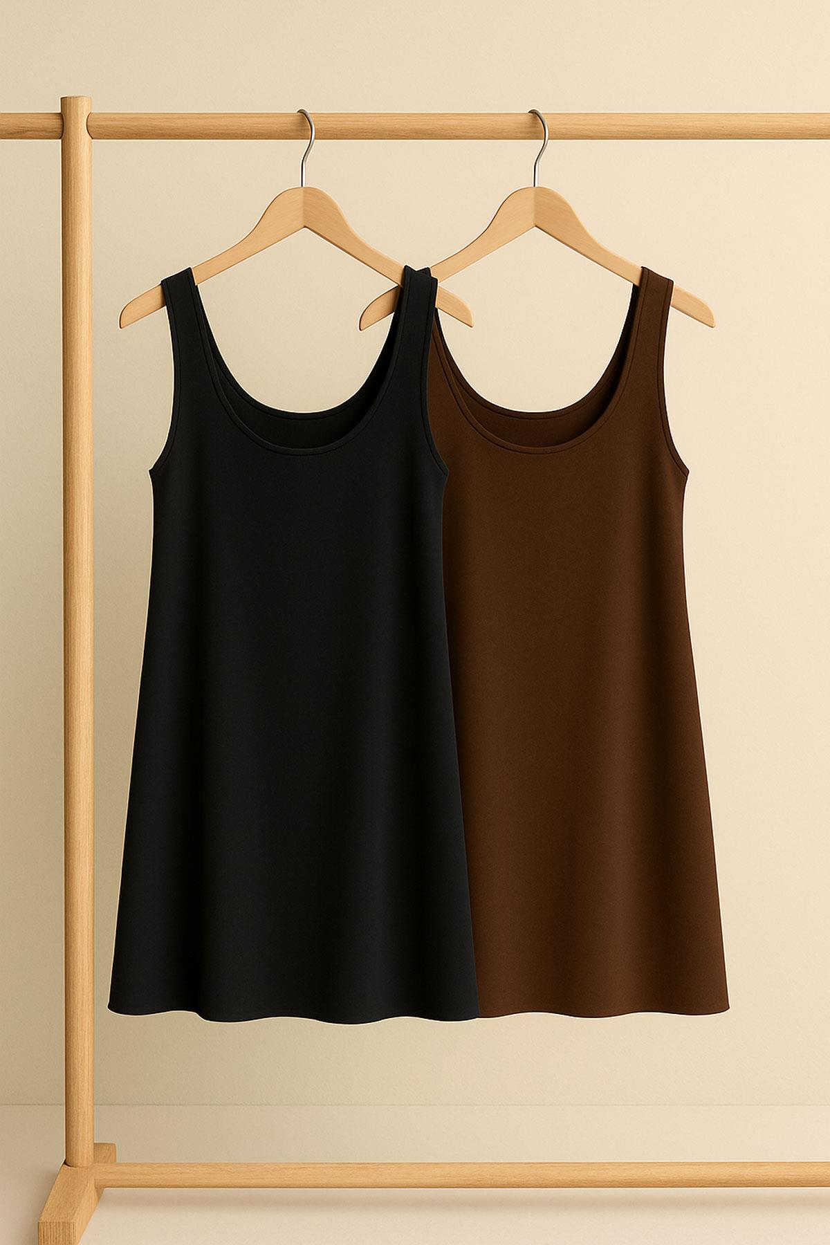 2 Adet A Kesim Pamuklu Kalın Askılı Atlet Elbise