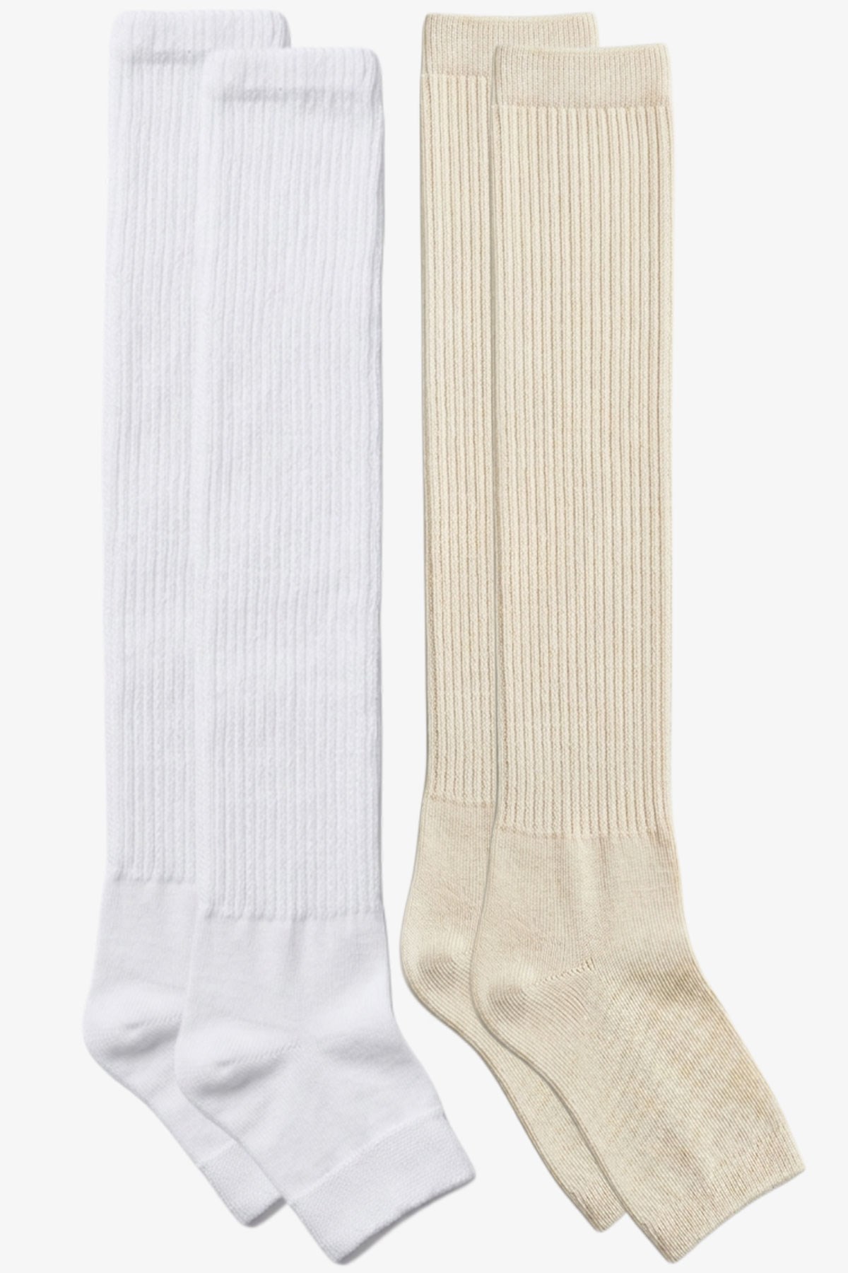 2 Çift Parmaksız Tabanlı İnce Fitilli Diz Üstü Pamuk Karışımlı Tozluk