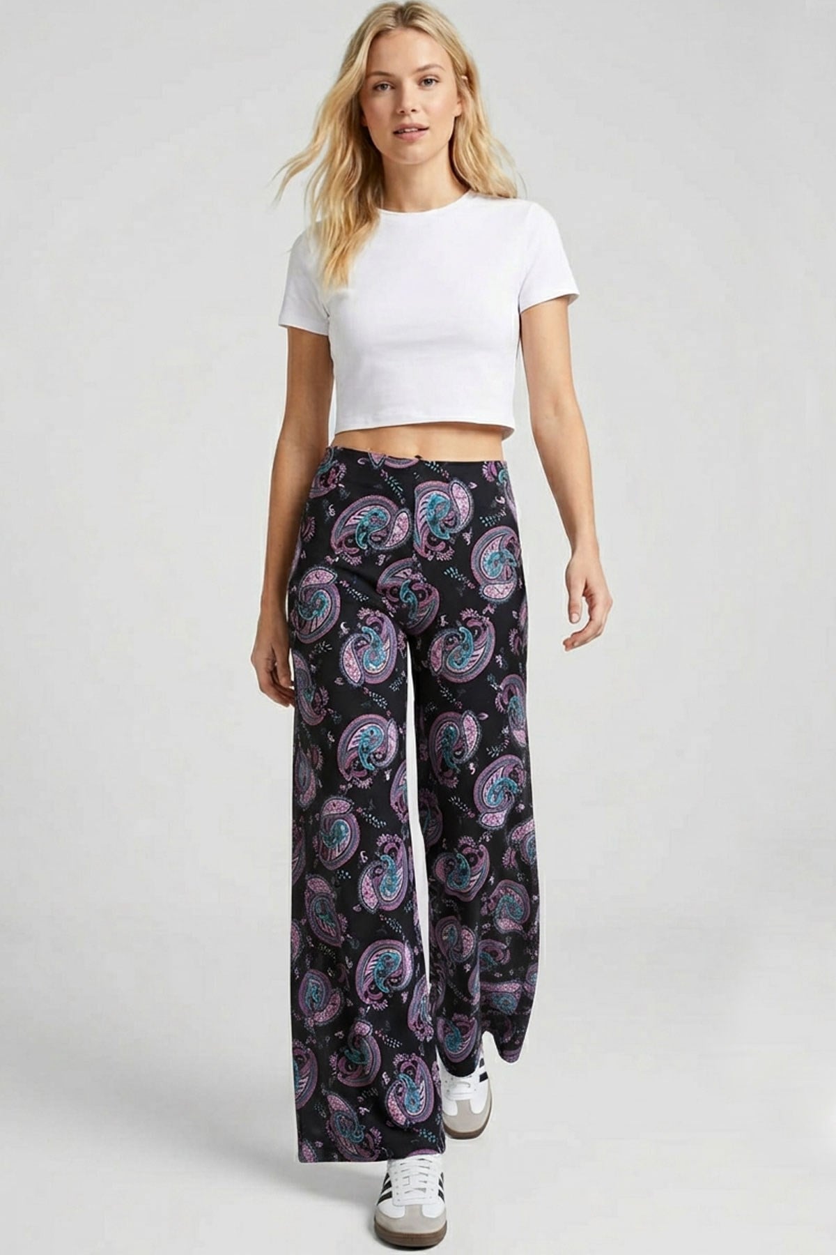 Rahat Kalıp Yüksek Bel Bol Paça Viskon Karışım Kadın Pantolon