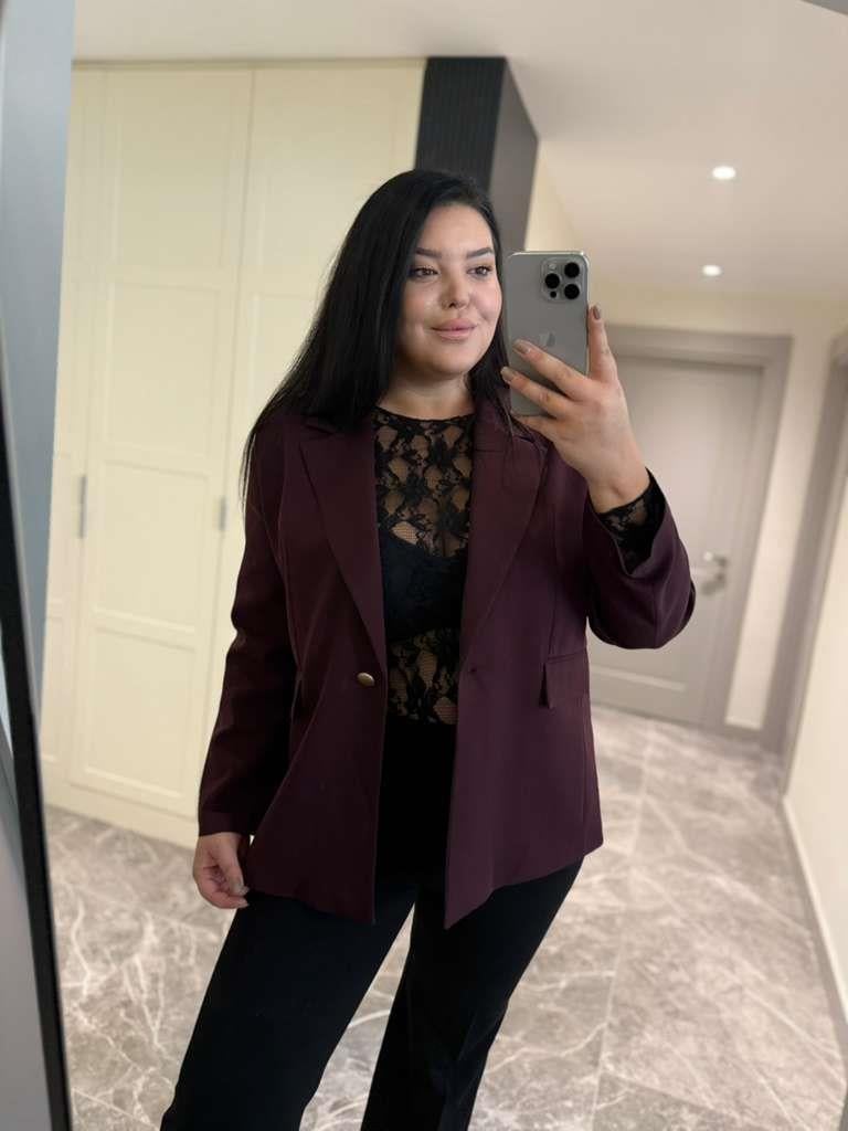 Büyük Beden Astarlı Kadın Blazer Ceket  -  Mürdüm 