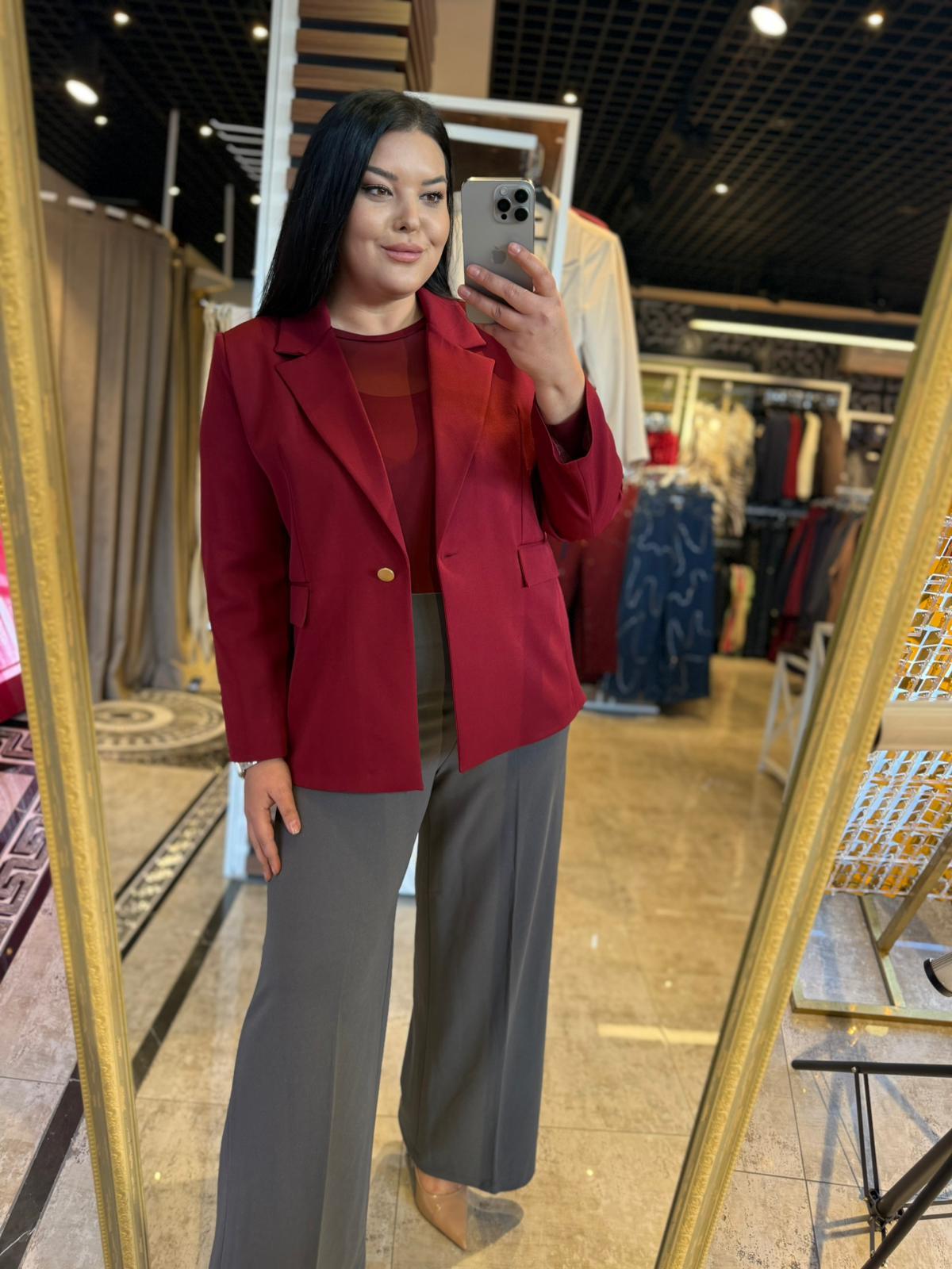 Büyük Beden Astarlı Kadın Blazer Ceket - Bordo