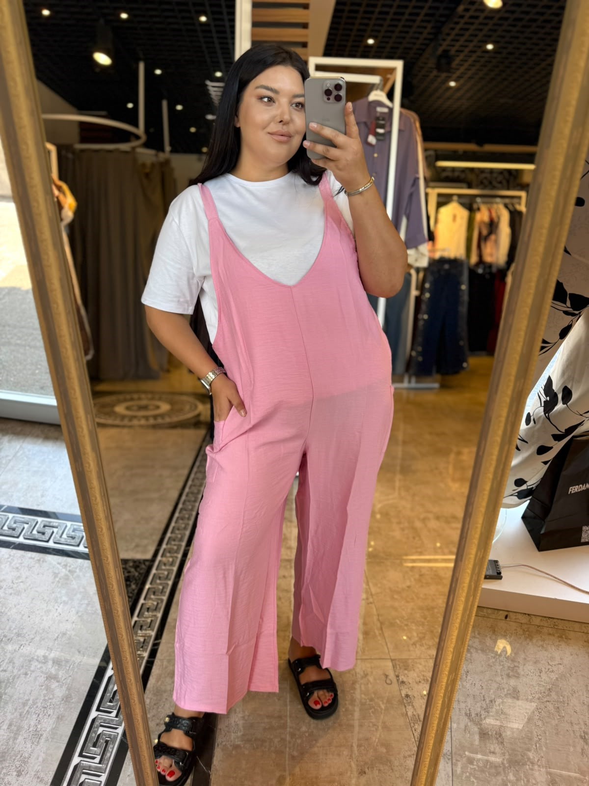 Büyük Beden Ayrobin Salopet Kadın Tulum - Pembe 