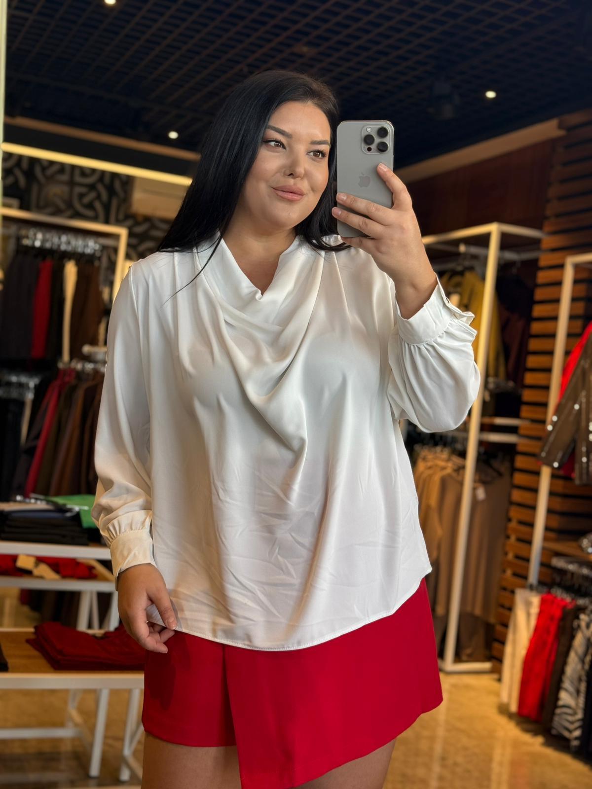 Büyük Beden Degaje Yaka Kadın Bluz - Ekru 