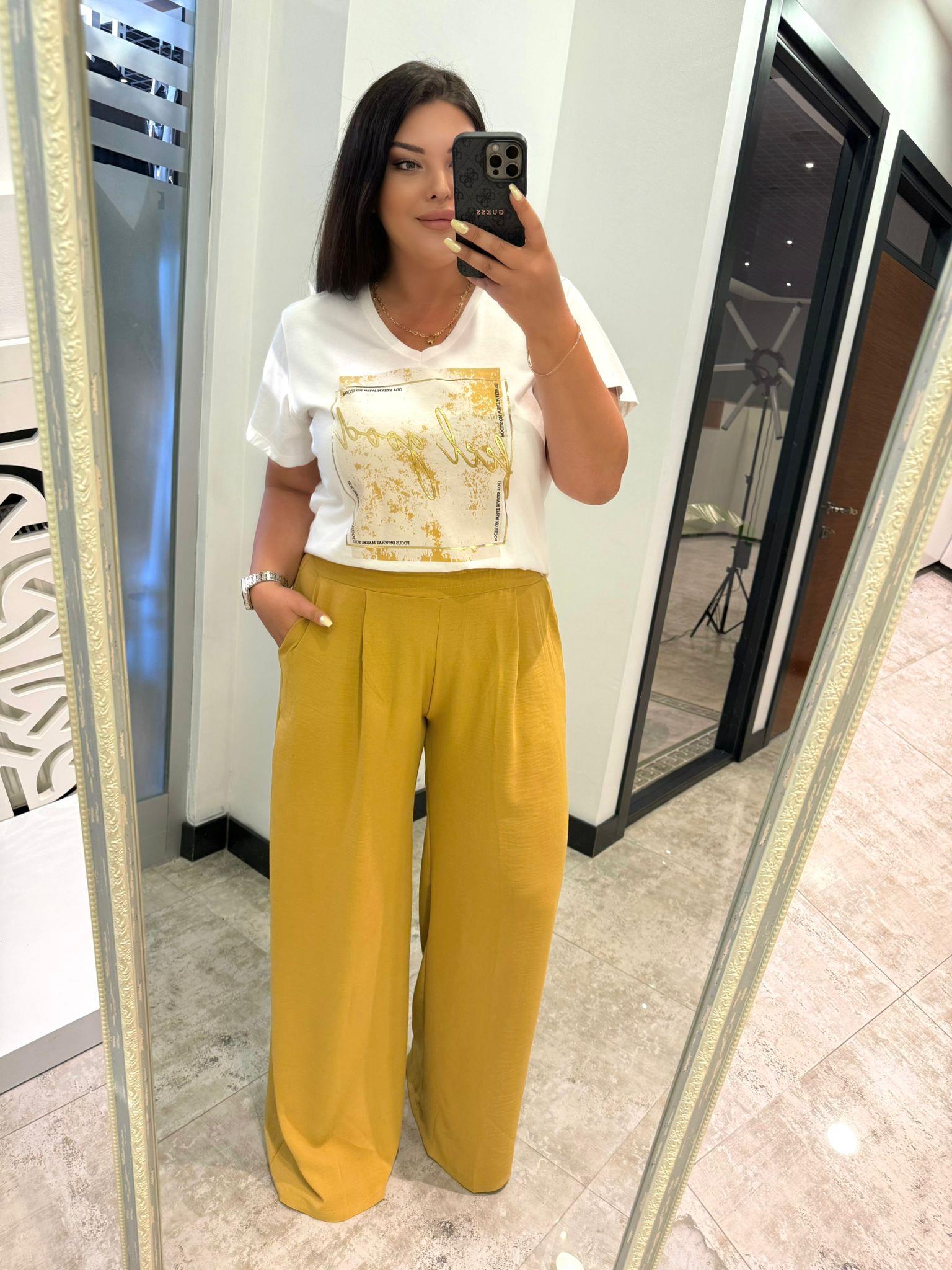 Oversize Ayrobin Kumaş Camel Pantolonlu Kadın İkili Takım - Camel