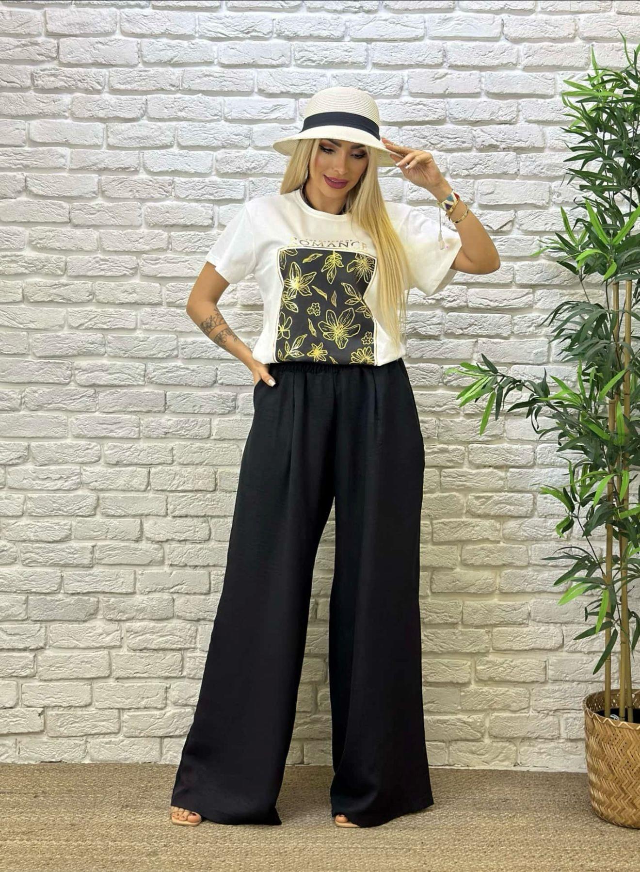 Oversize Ayrobin Kumaş Romance Desenli Kadın İkili takım - Siyah   