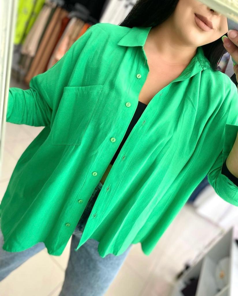 Oversize Cepli Pamuklu Kadın Gömlek - Yeşil