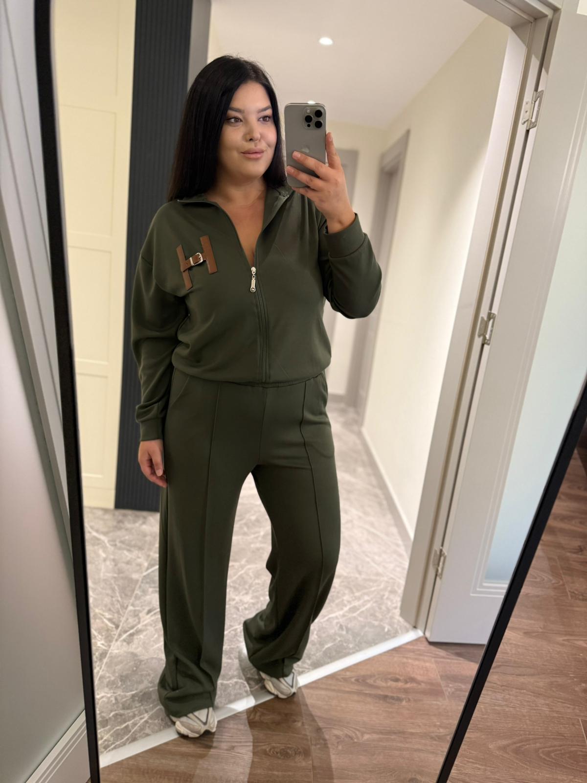Oversize Fermuarlı Modal Kumaş Kadın İkili Takım - Yeşil 