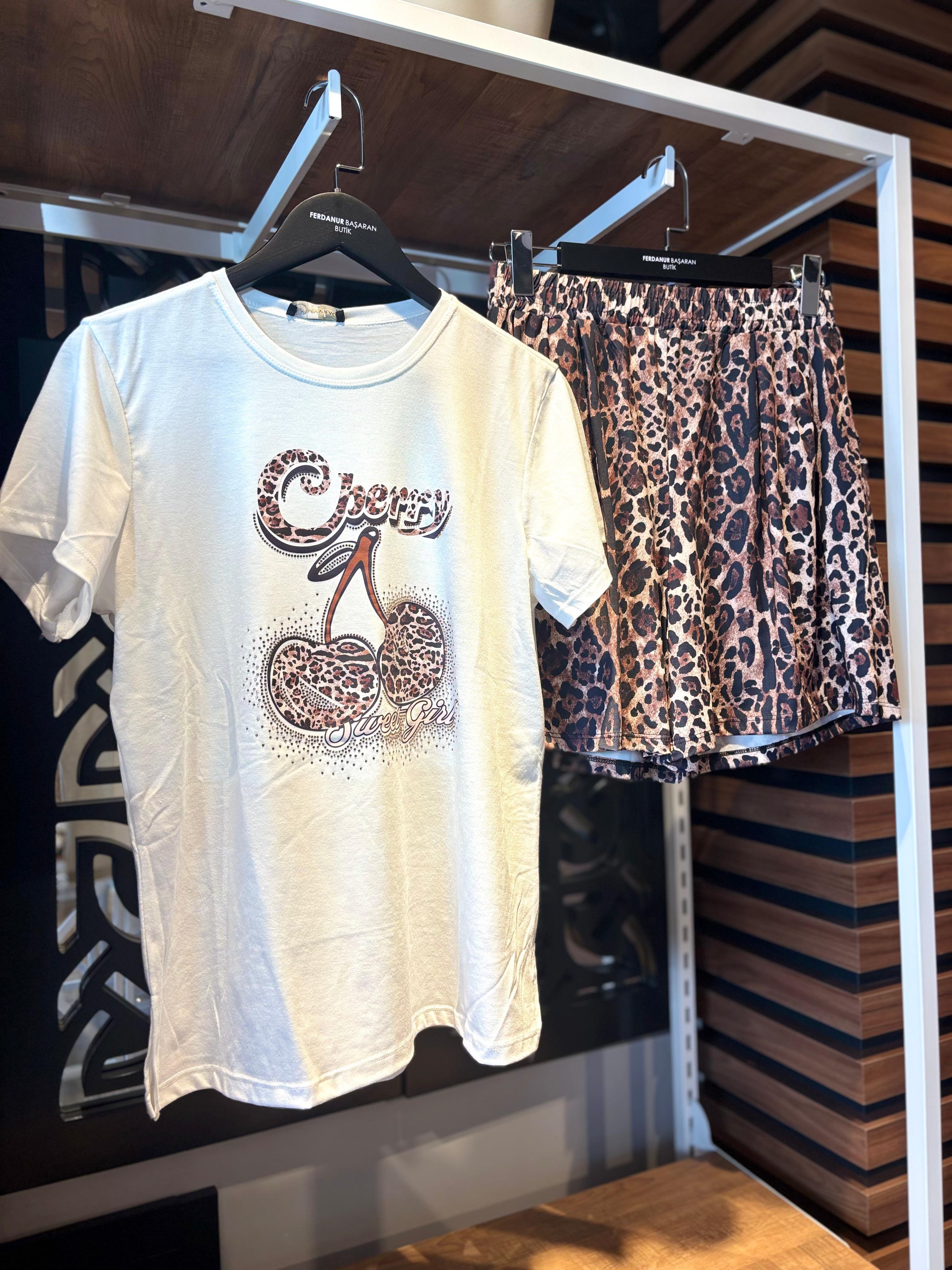 Oversize Leopar Desenli Kadın İkili Takım - Kahve 