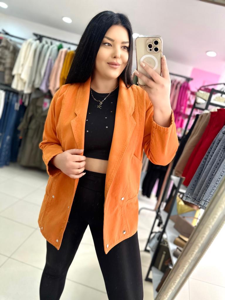 Oversize Vintage Kadın Jean Ceket - Turuncu 