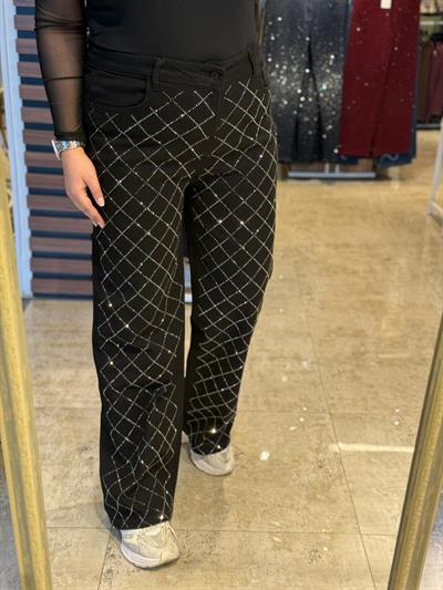 Büyük Beden Taş Detaylı Kadın Palazzo Jean - Siyah 