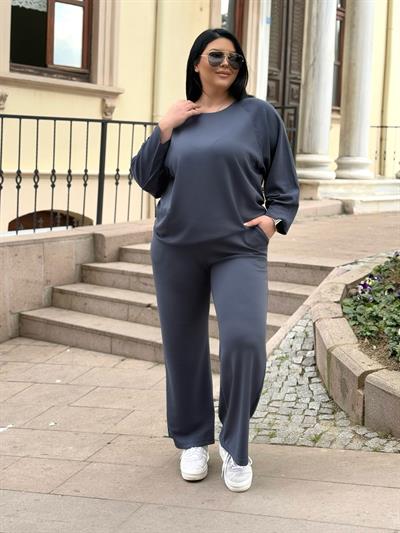 Oversize Pamuklu Ekstra Yumuşak Modal Kumaş Kadın Eşofman Takım -  Gri 
