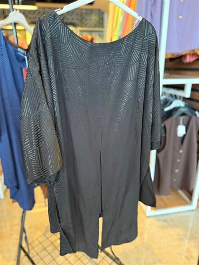 Oversize Üçgen Jakar Bağlamalı Kadın Bluz - Siyah 