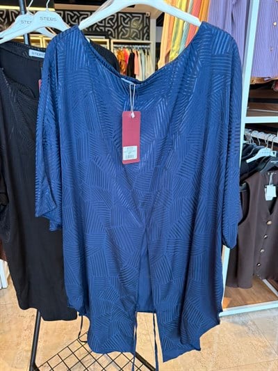 Oversize Üçgen Jakar Bağlamalı Kadın Bluz - Lacivert 