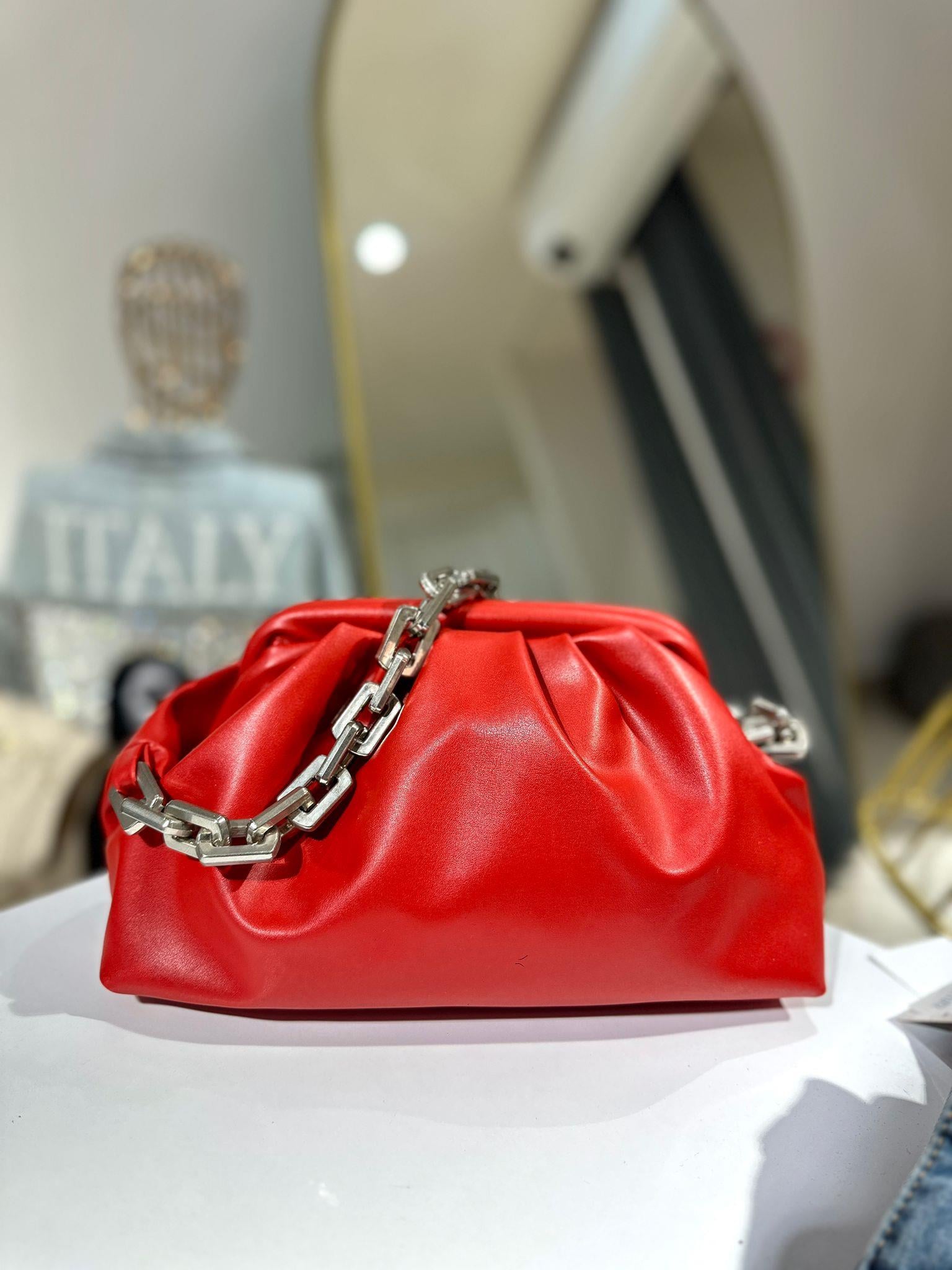 Bottega Model Zincirli Deri Çanta - Kırmızı 