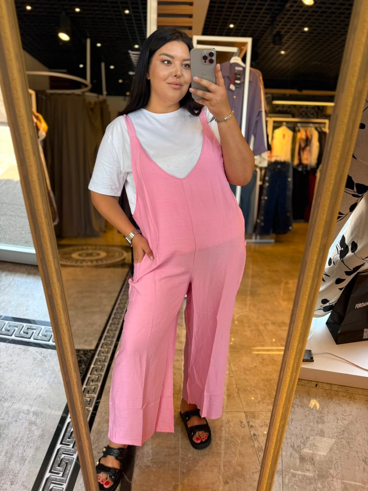 Büyük Beden Ayrobin Salopet Kadın Tulum - Pembe 