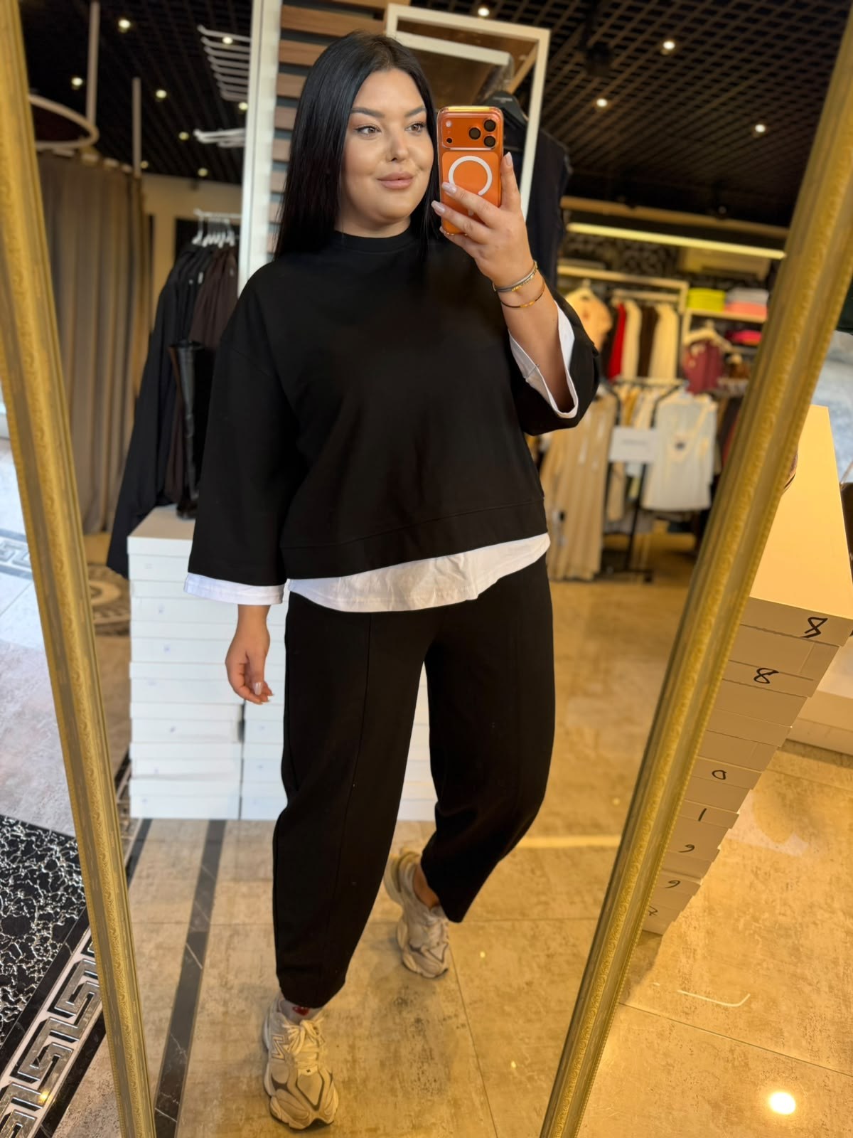 Büyük Beden Çelik Kumaş Basic Kadın İkili Takım - Siyah 