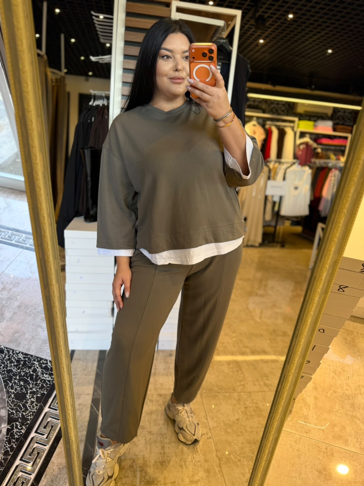 Büyük Beden Çelik Kumaş Basic Kadın İkili Takım - Yeşil 