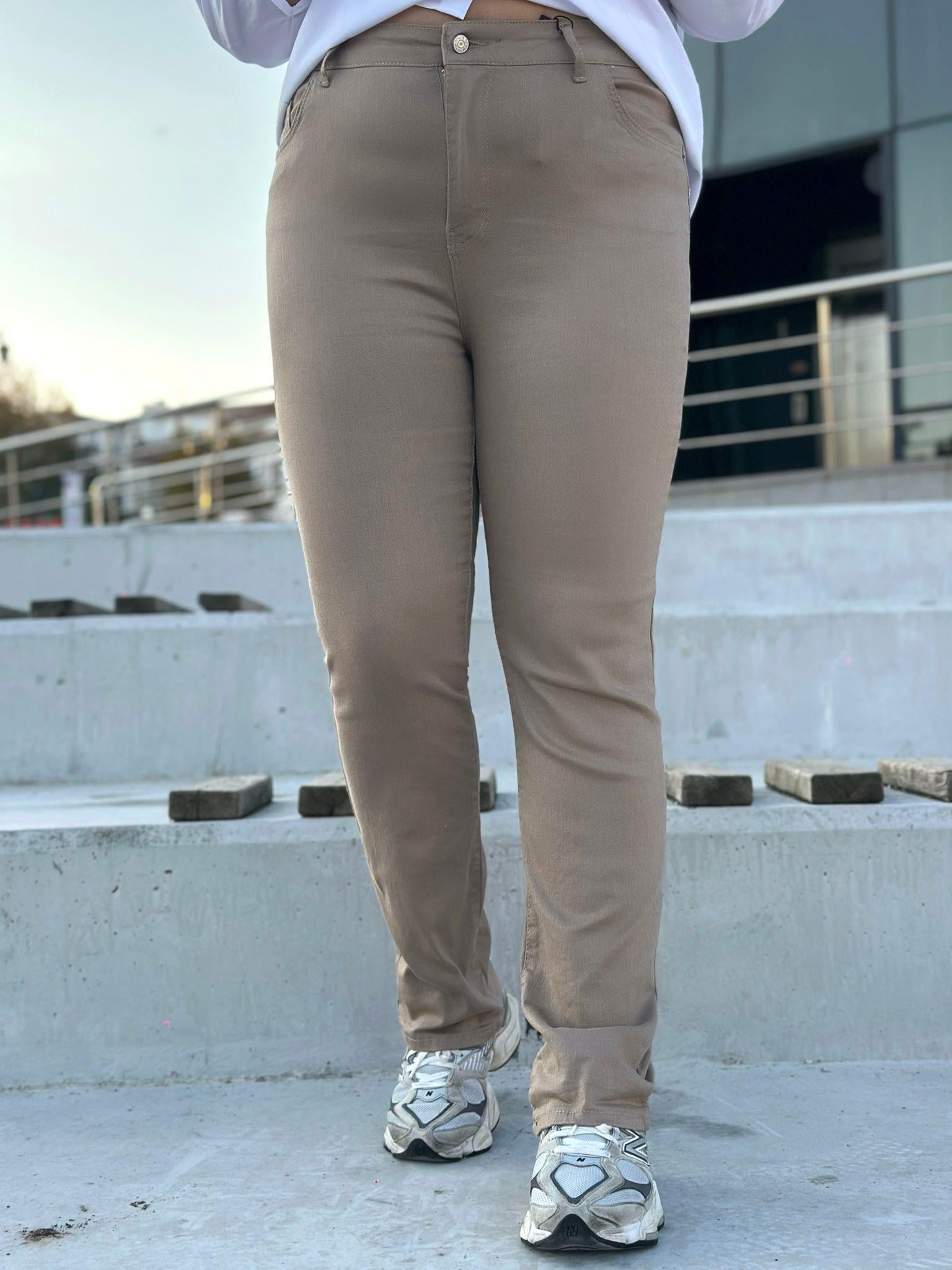 Büyük Beden Dar Paça Kadın Jean - Camel 