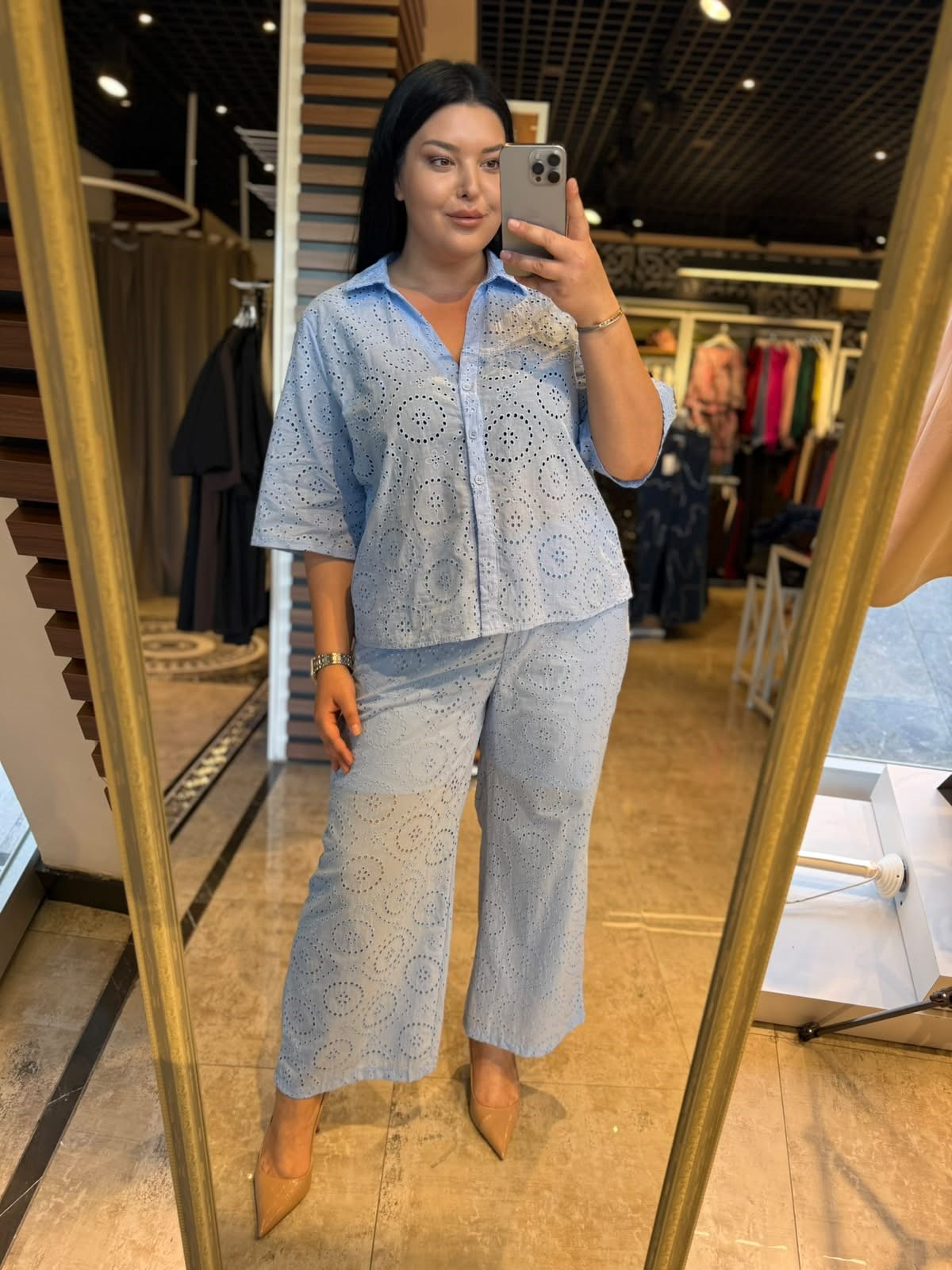 Büyük Beden Fisto Kumaş Kadın İkili Takım - Mavi 