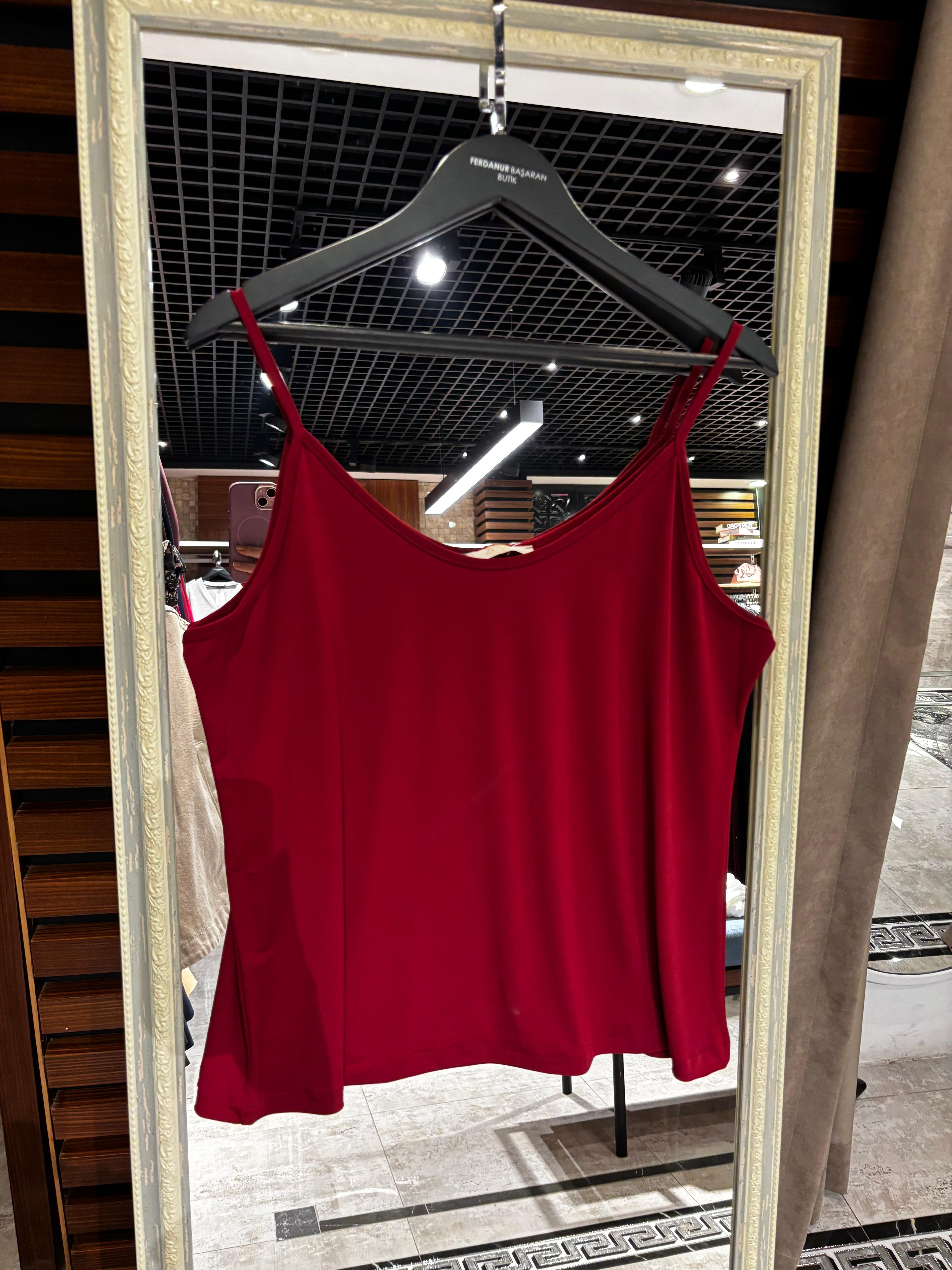 Büyük Beden İp Askılı Body - Bordo  
