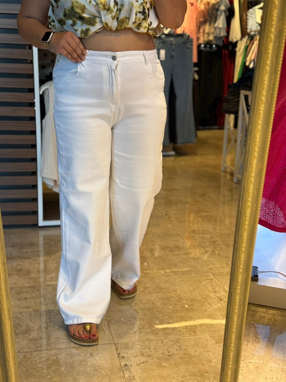 Büyük Beden Kadın Palazzo Jean - Beyaz 