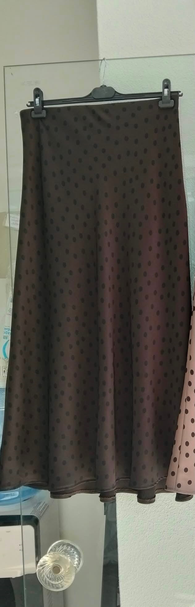 Büyük Beden Puantiye Desenli Maxi Boy Etek - Kahve 