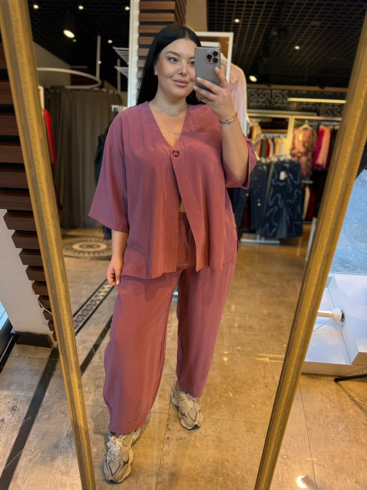 Büyük Beden Tensel Bohem İkili Takım - Pembe 
