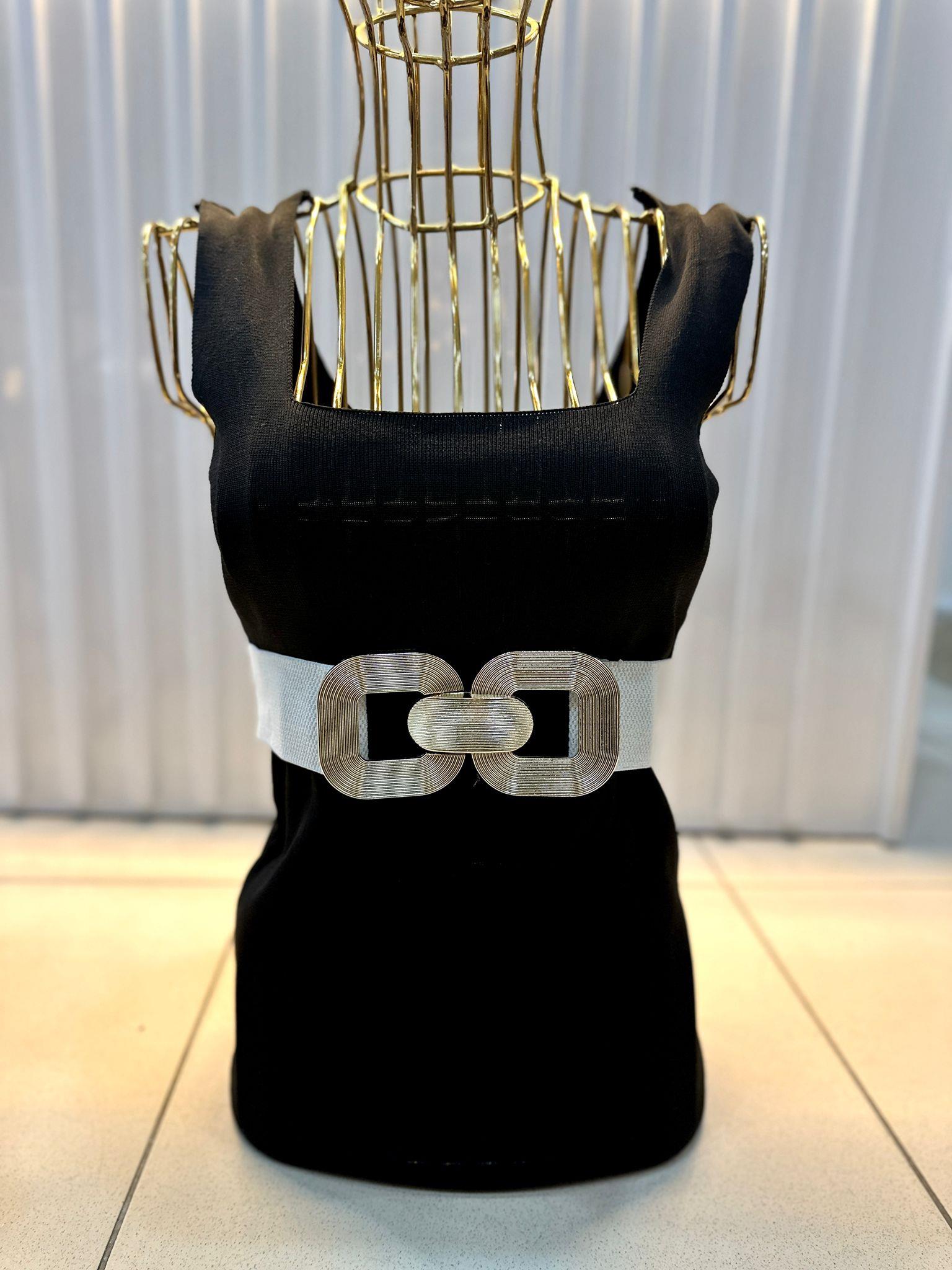 Gold Tokalı Lastikli Kadın Kemer - Beyaz 