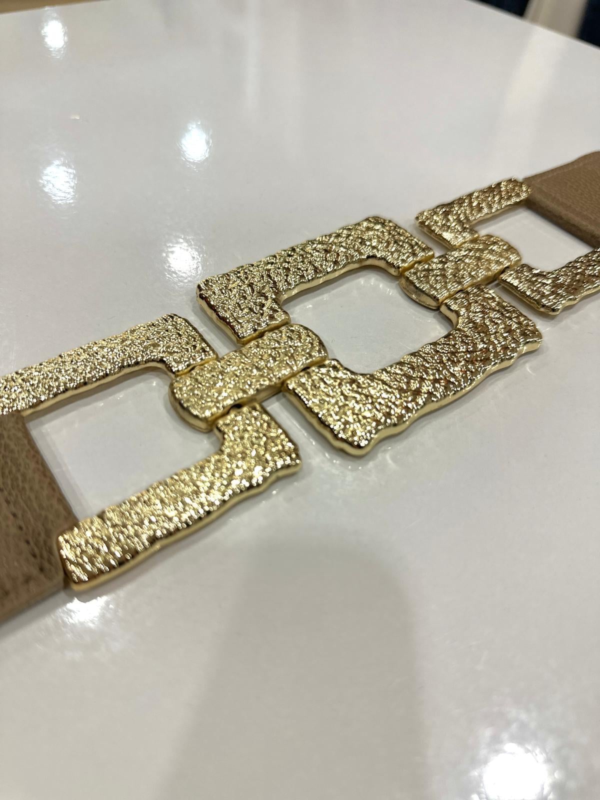 Gold Tokalı Lastikli Kadın Kemer - Camel 