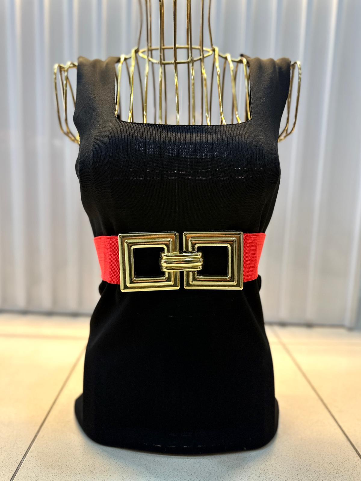 Gold Tokalı Lastikli Kadın Kemer - Nar Çiçeği 