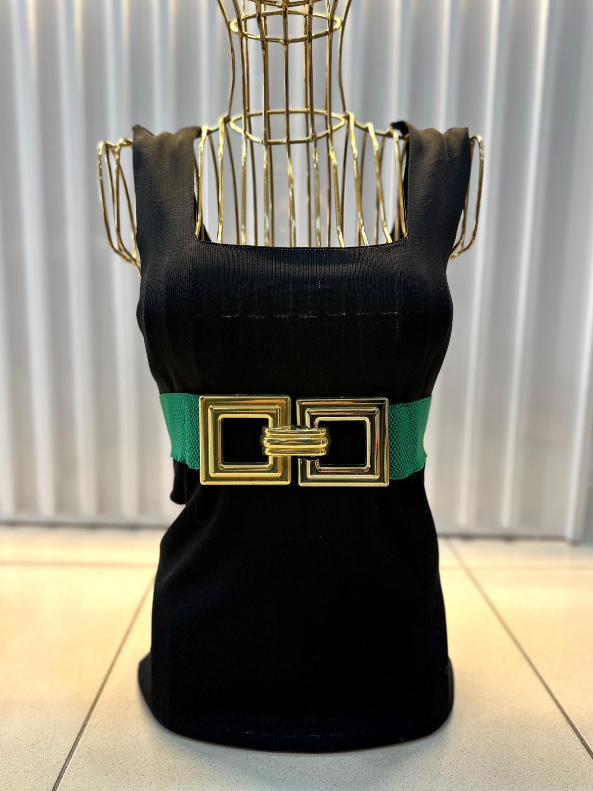 Gold Tokalı Lastikli Kadın Kemer - Yeşil 