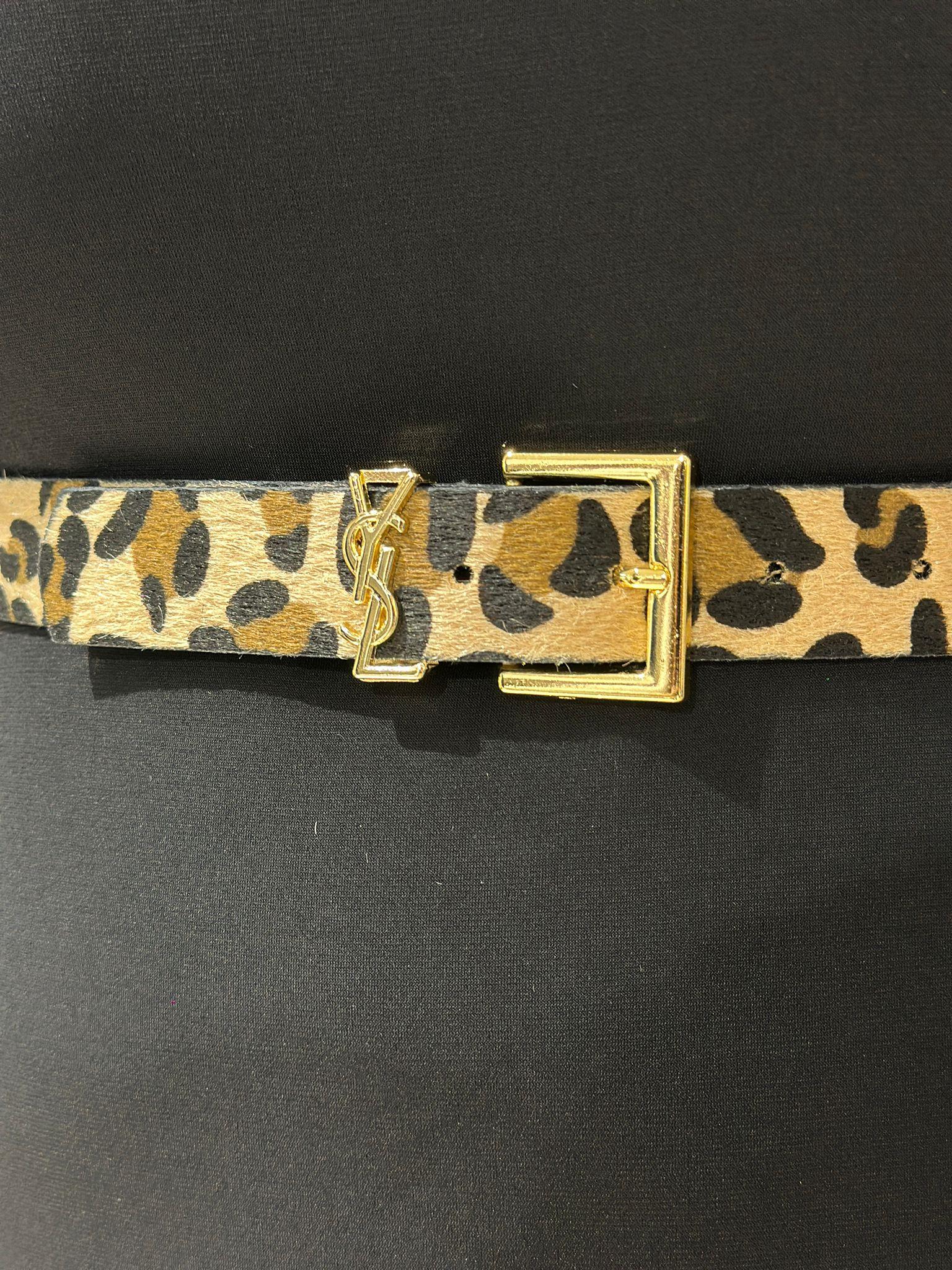 Gold Tokalı Leopar Desenli Kadın Kemer - Siyah