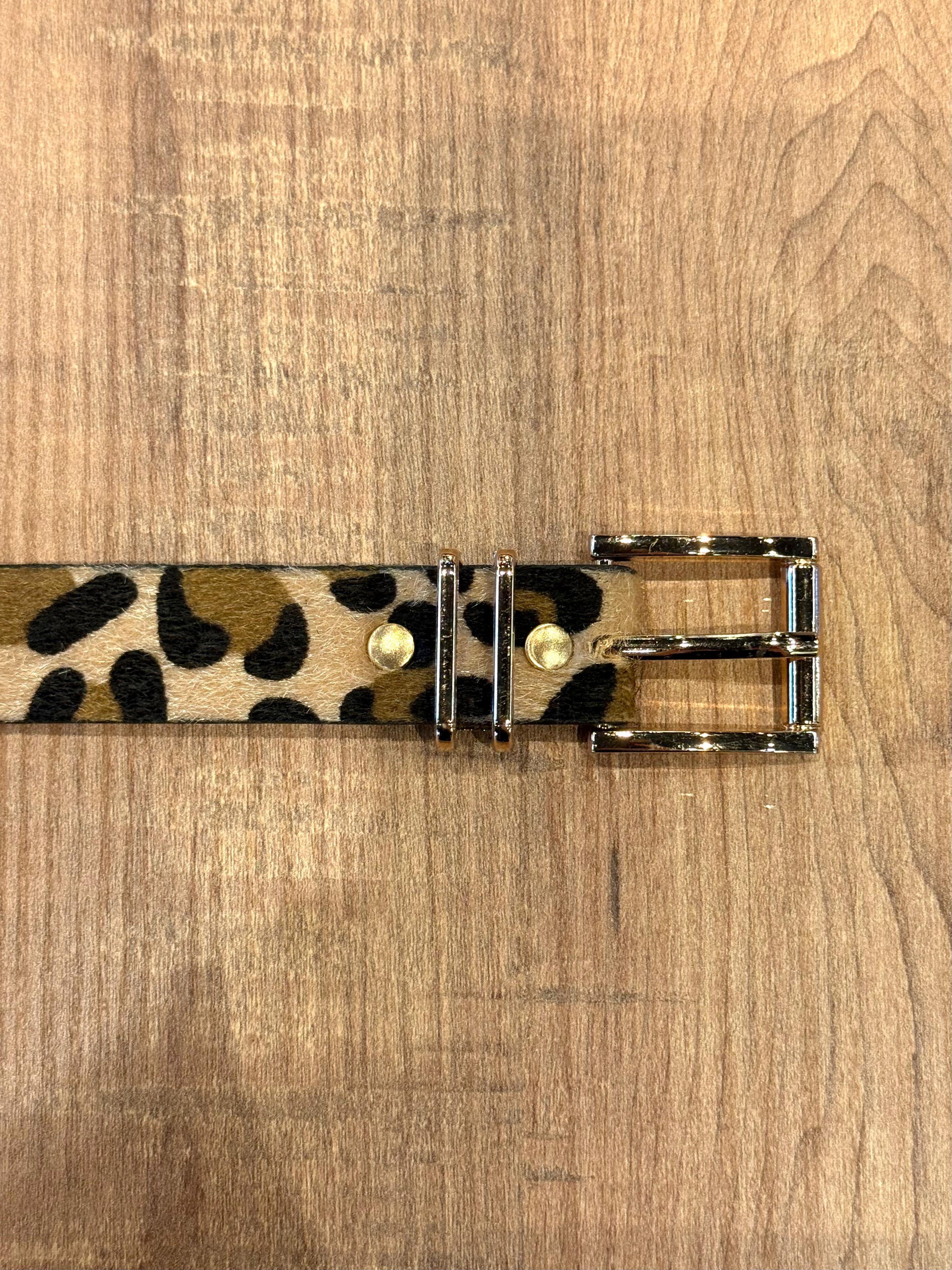 Gold Tokalı Leopar Desenli Kadın Kemer - Siyah