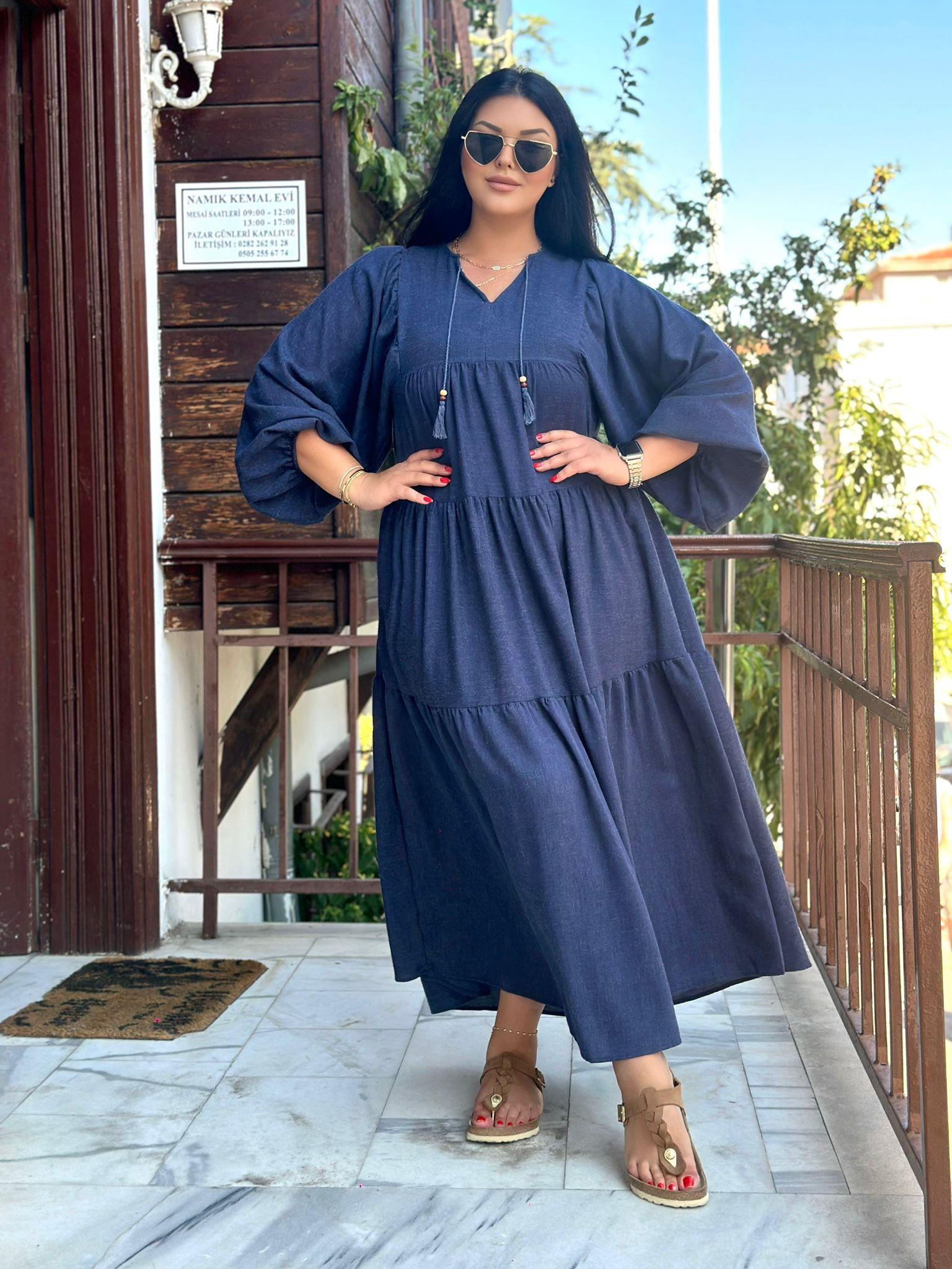 Maxi Boy Rahat Kalıp Elbise - Lacivert 