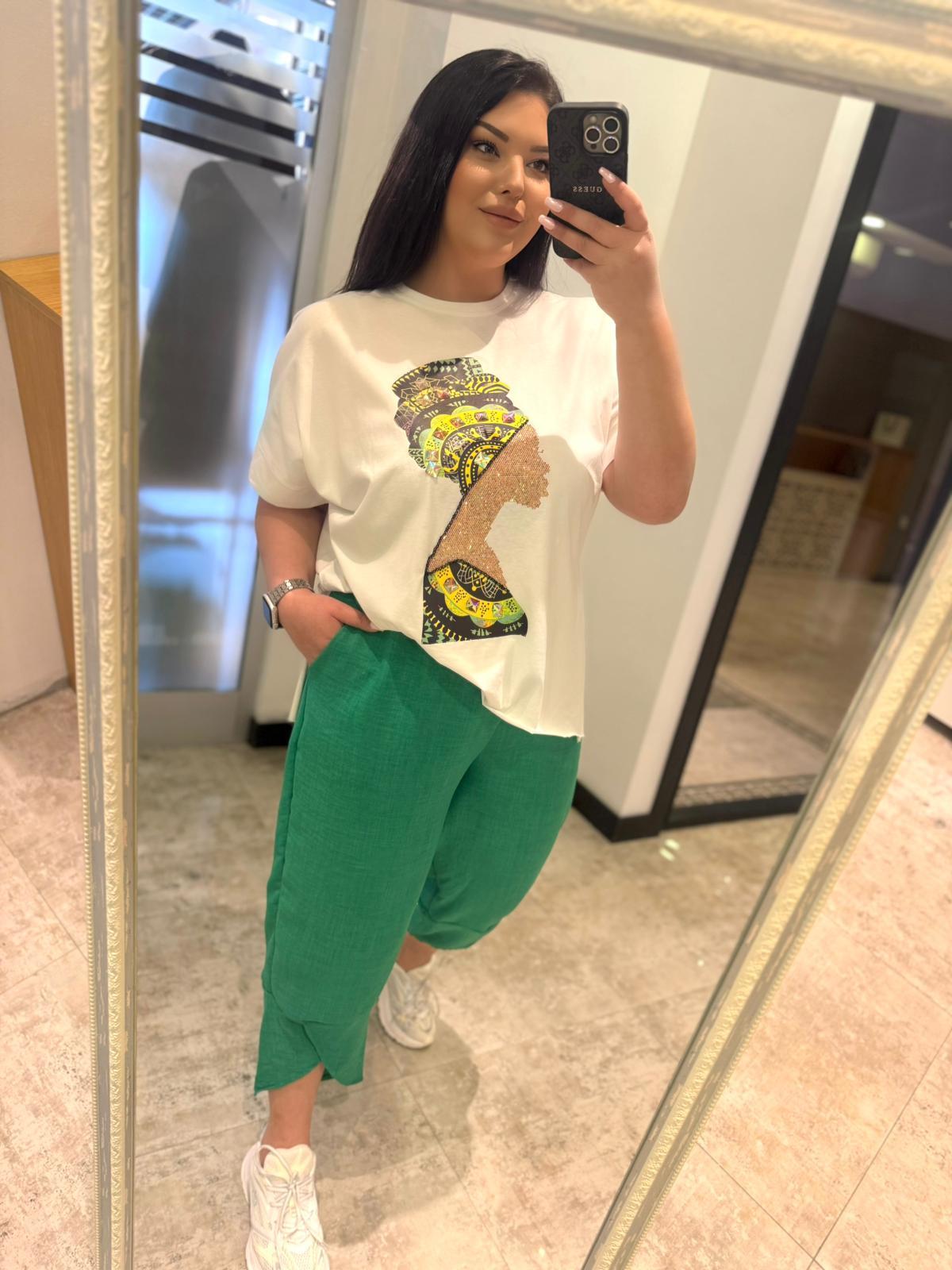 Oversize Ayrobin Kumaş Paça Detaylı Kadın İkili takım - Yeşil 