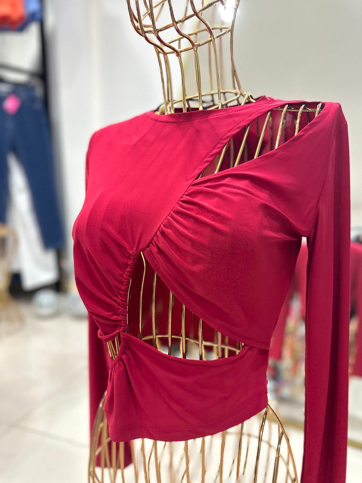 Oversize Dekolteli Kadın Bluz - Bordo 